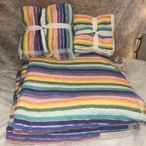 8pc Rachel Zoe Cotton Pastel Rainbow Striped Bath Hand Washcloth Towel Set New
